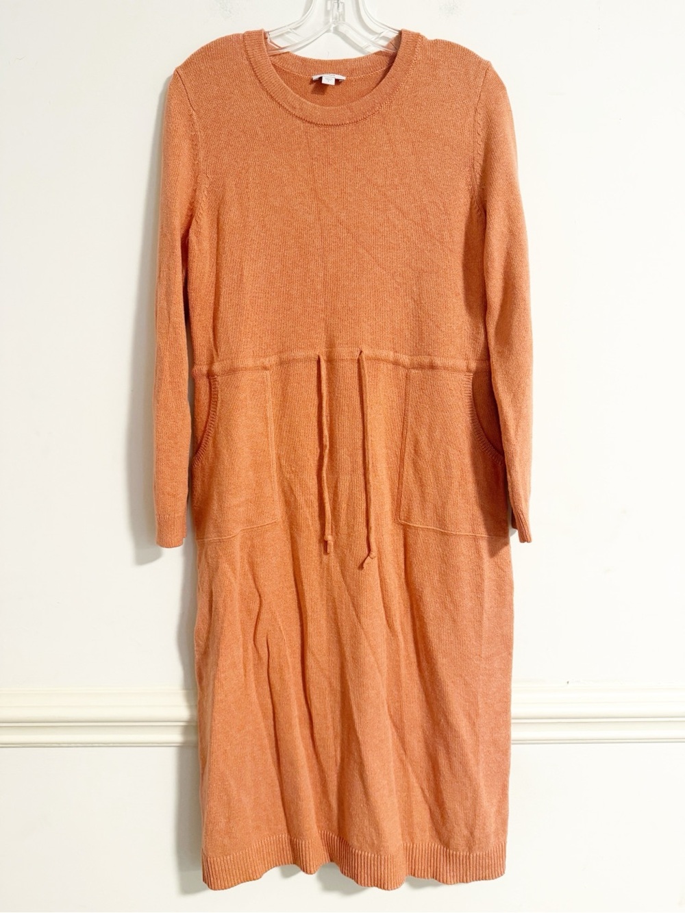Pure Jill J. Jill Orange Knit Long Sleeve Drawstring Midi Sweater Dress Size S